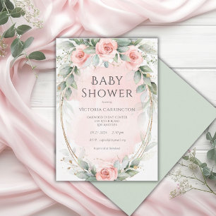 Convites Chá de Bebê Menina com Aquarela Floral Rosa