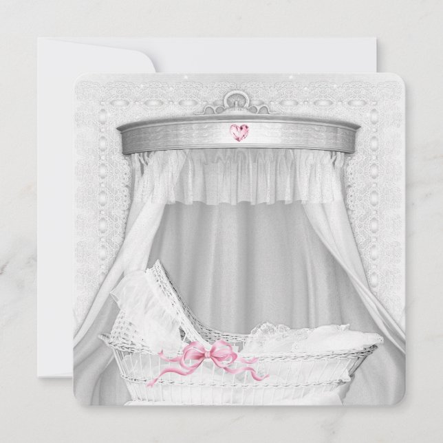 Convites Chá de Bebê Menina com Berço Branco (Frente)