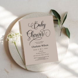 Convites Chá de Bebê Menina com Caligrafia Minimalista Mode