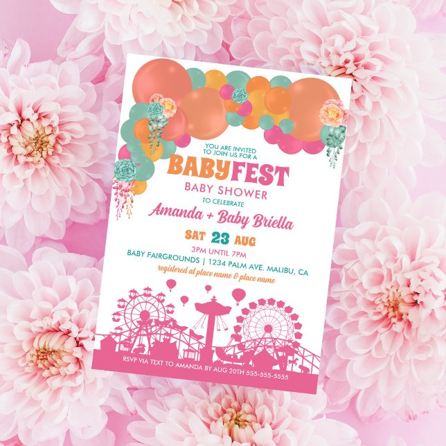 Convites Chá de Bebê Menina com Festival de Flores e Balões (Criador carregado)