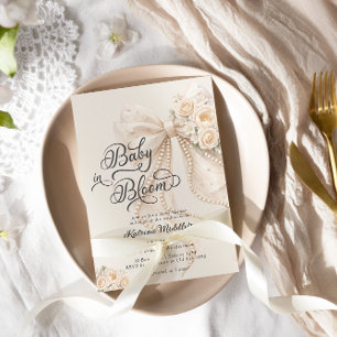 Convites Chá de Bebê Menina com Laço Baby in Bloom