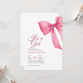 Convites Chá de Bebê Menina com Laço Rosa