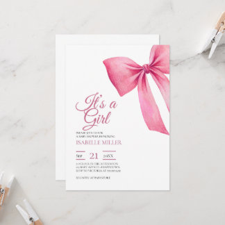 Convites Chá de Bebê Menina com Laço Rosa