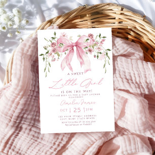 Convites Chá de Bebê Menina com Laço Rosa