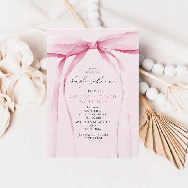 Convites Chá de Bebê Menina com Laço Rosa (Criador carregado)