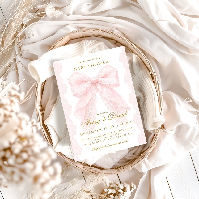 Convites Chá de Bebê Menina com Laço Rosa  (Criador carregado)