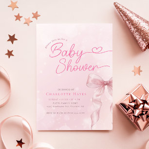 Convites Chá de Bebê Menina com Laço Rosa Blush