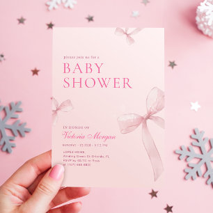 Convites Chá de Bebê Menina com Laço Rosa Cor de Blush