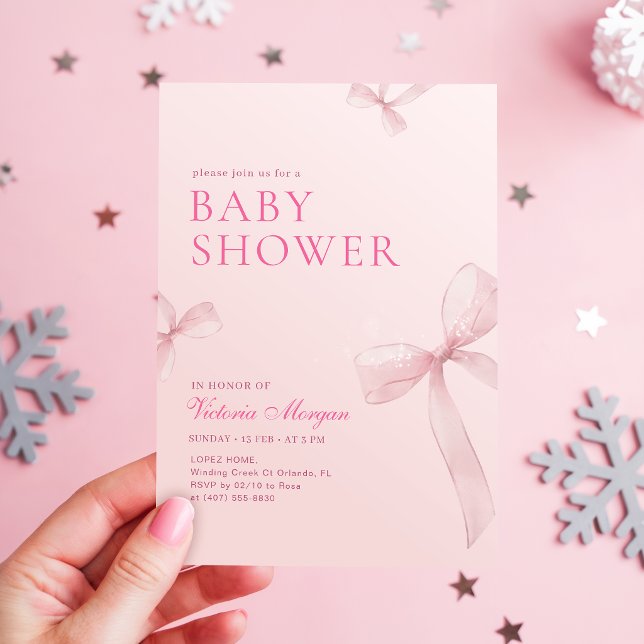 Convites Chá de Bebê Menina com Laço Rosa Cor de Blush (Criador carregado)
