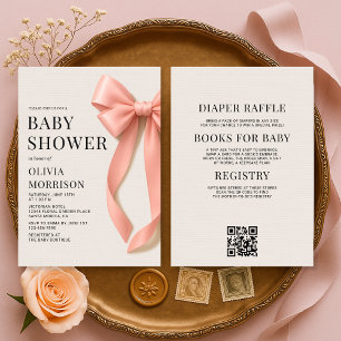 Convites Chá de Bebê Menina com Laço Rosa Tudo em Um