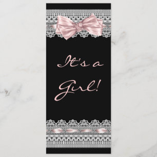 Convites Chá de Bebê Menina com Renda Branca Rosa e Preto