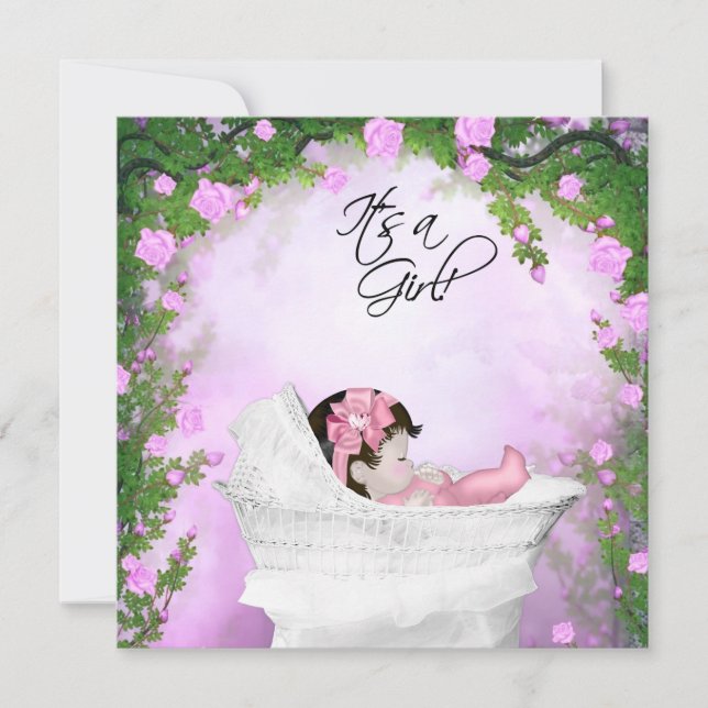 Convites Chá de Bebê Menina com Rosa Roxa e Rosa (Frente)