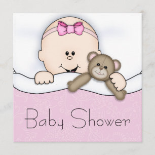 Convites Chá de Bebê Menina com Urso Teddy Rosa
