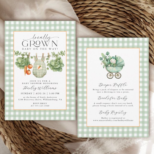 Convites Chá de Bebê Menina com Xadrez Verde Salvia Cultiva (Invitation may be ordered in printed and digital formats.)