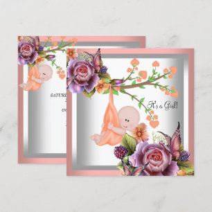 Convites Chá de Bebê Menina Coral Rosa Peachy 2