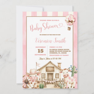 Convites Chá de Bebê Menina Cowboy Fofo Rosa Velho Oeste