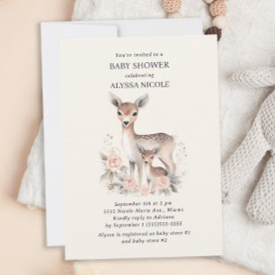 Convites Chá de Bebê Menina Cute Mother Baby Deer