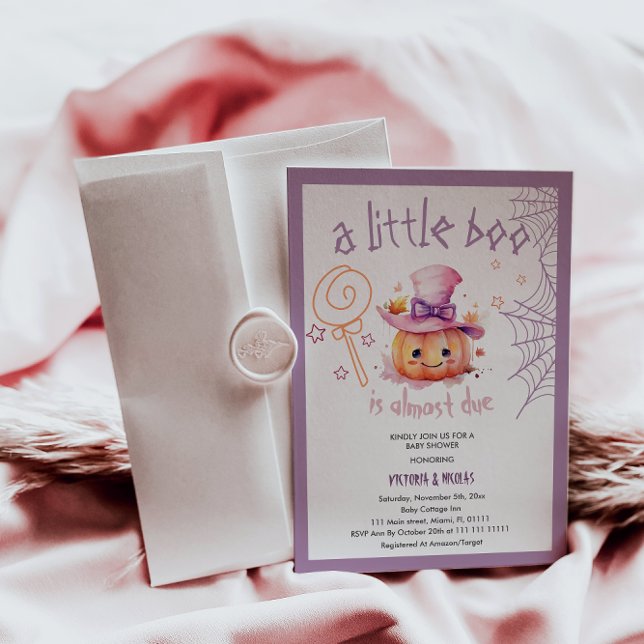 Convites Chá de Bebê Menina de Halloween Little Boo Quase C (Criador carregado)