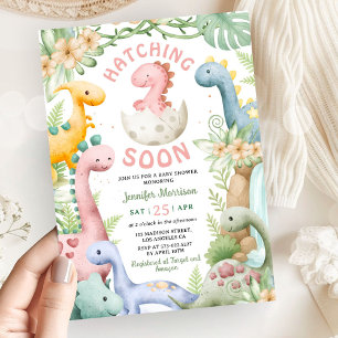 Convites Chá de Bebê Menina Dinossauro Rosa Dino