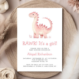 Convites Chá de Bebê Menina Dinossauro Rosa Fofa