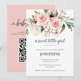 Convites Chá de Bebê Menina Doce com Floral Rosa