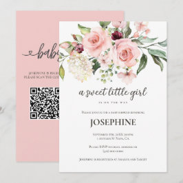 Convites Chá de Bebê Menina Doce com Floral Rosa