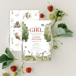Convites Chá de Bebê Menina Doce Morango Flor Silvestre Fof