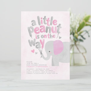 Convites Chá de Bebê Menina Elefante Rosa e Cinza