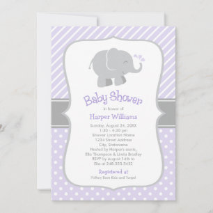 Convites Chá de Bebê Menina Elefante Roxo Moderno
