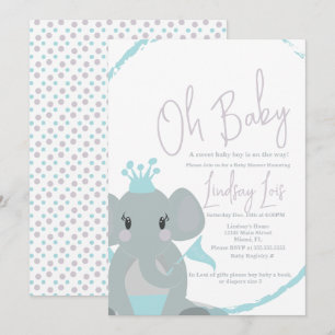 Convites Chá de Bebê Menina Elefante  Script Elegante  