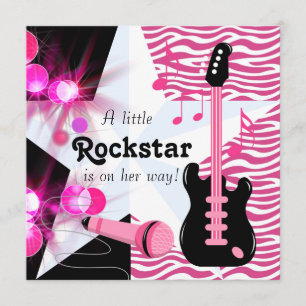 Convites Chá de Bebê Menina Estrela do Rock Rosa Vibrante Z