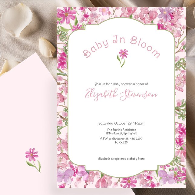 Convites Chá de Bebê Menina Flor de Bebê Rosa (Criador carregado)