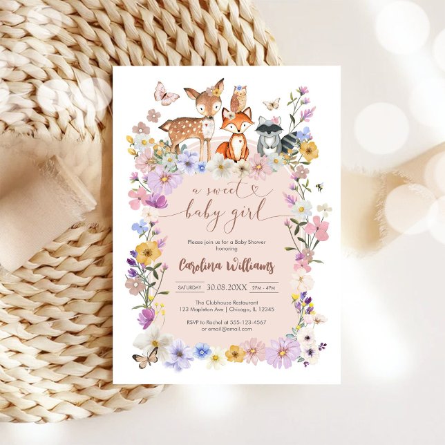Convites Chá de Bebê Menina Flor Silvestre Borboleta Doce (Criador carregado)