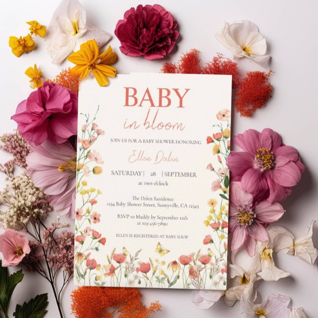 Convites Chá de Bebê Menina Flor Silvestre Pressionada Baby (Criador carregado)