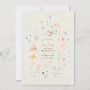 Convites Chá de Bebê Menina Floral Borboleta Verde Sage
