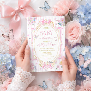 Convites Chá de Bebê Menina Floral Caprichosa Rosa
