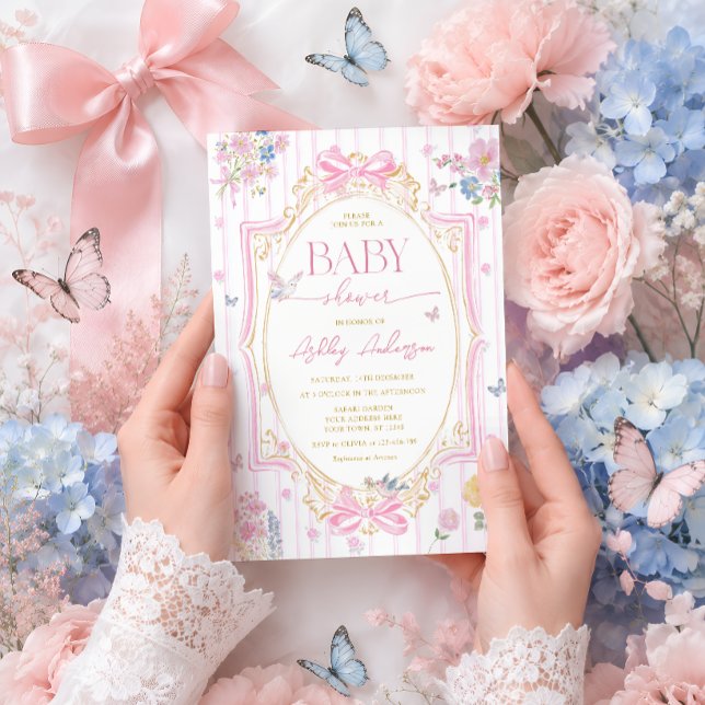 Convites Chá de Bebê Menina Floral Caprichosa Rosa (Criador carregado)