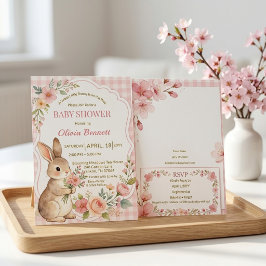 Convites Chá de Bebê Menina Floral Coelhinho Cottagecore
