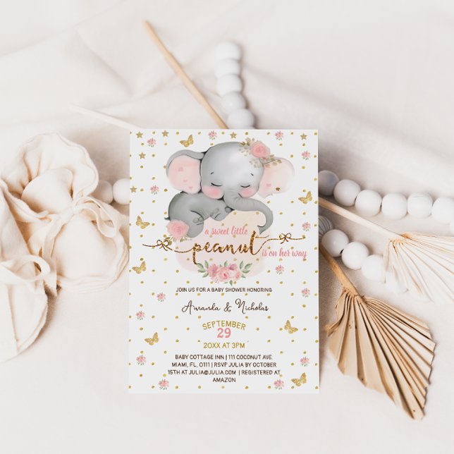 Convites Chá de Bebê Menina Floral Elefante (Criador carregado)