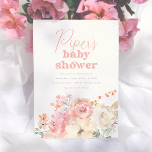 Convites Chá de Bebê Menina Floral Retrô