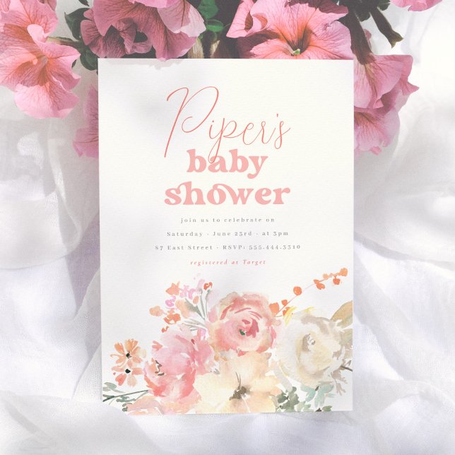 Convites Chá de Bebê Menina Floral Retrô (Criador carregado)