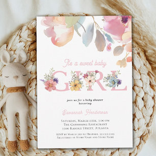 Convites Chá de Bebê Menina Floral Rosa