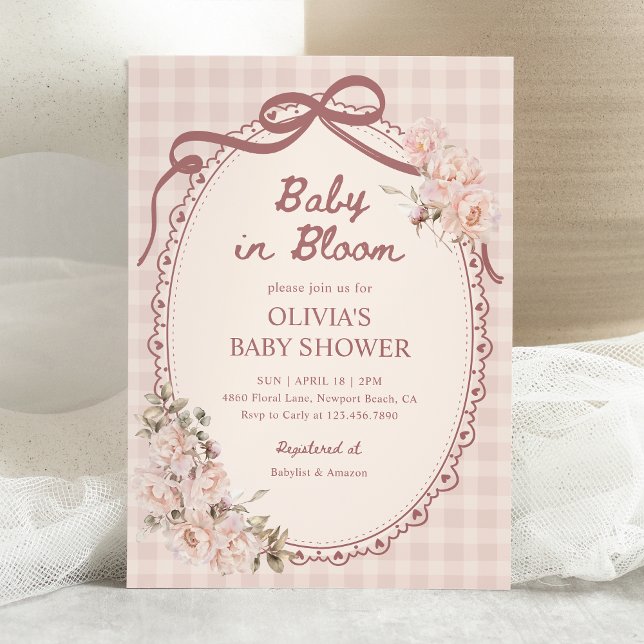 Convites Chá de Bebê Menina Floral Rosa Baby in Bloom (Criador carregado)