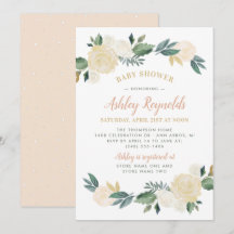 Chá de Bebê Menina Floral Rosa Dourado Elegante