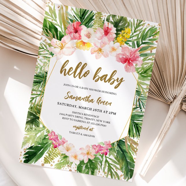 Convites Chá de Bebê Menina Floral Tropical (Criador carregado)