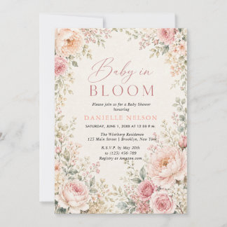 Convites Chá de Bebê Menina Flores Florais Baby in Bloom