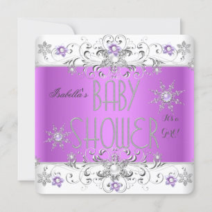 Convites Chá de Bebê Menina Floresta de Inverno Roxo Branco
