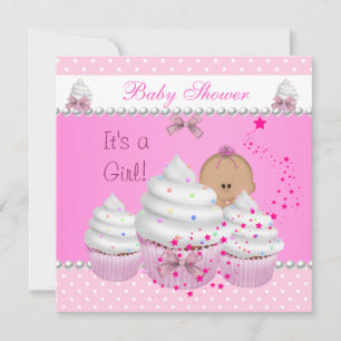 Convites Chá de Bebê Menina Fofa Cupcake Rosa Granulado
