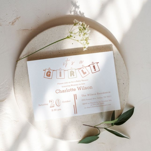 Convites Chá de Bebê Menina Fofa Xadrez Marrom Notedry (Criador carregado)