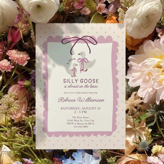 Convites Chá de Bebê Menina Ganso Bobo Rosa (Silly Goose Girls Baby Shower Invite)
